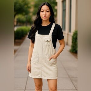 Beige Overall Dress | Casual Pinafore Style |